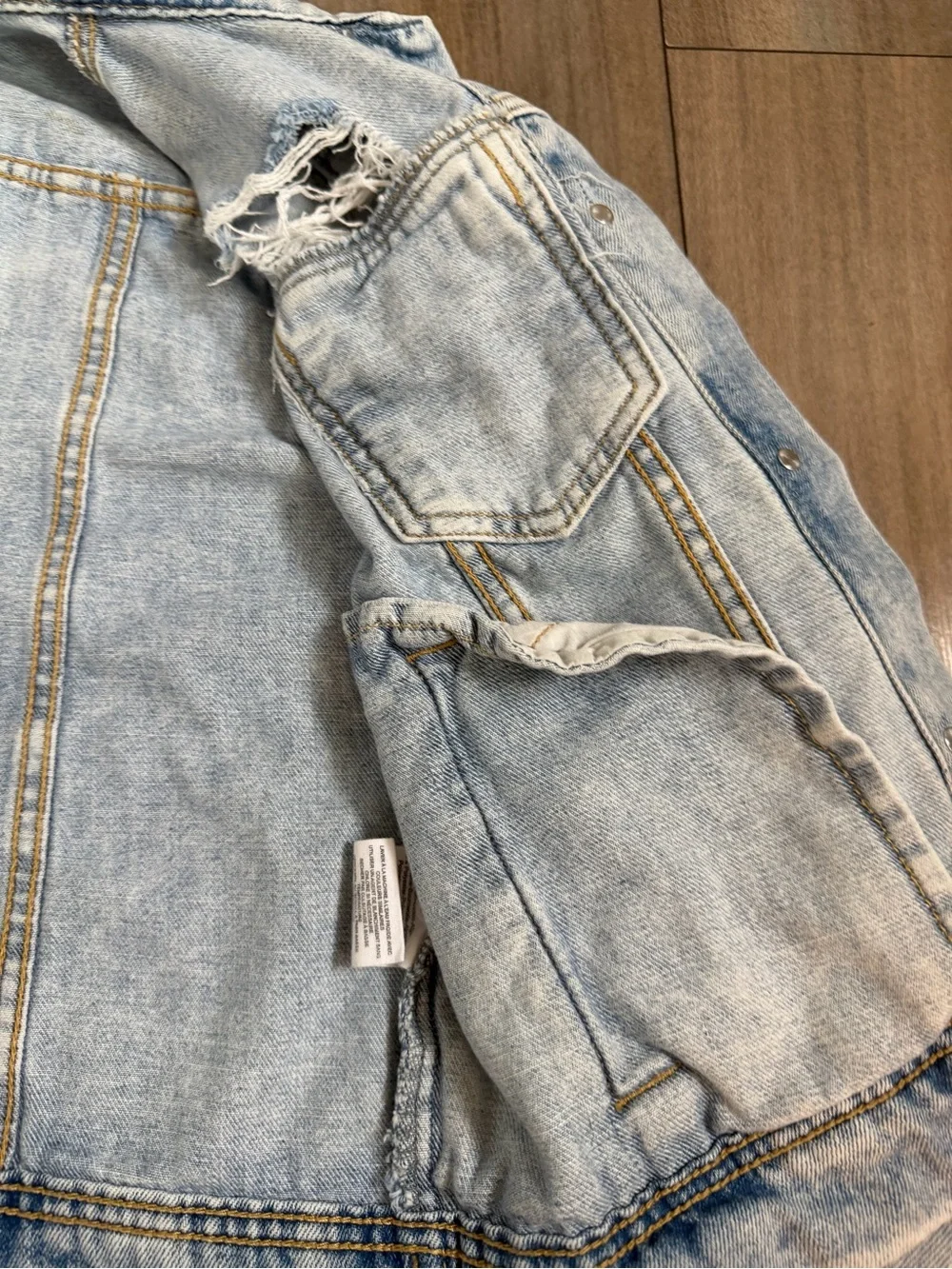 Free People Light Wash Distressed Jean Jacket - Picture 8 of 16